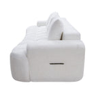 100" Extra Large Curved Front Sofa | 3-Seat Cloud-Like Boucle Sectional Couch | Vertical Channel Tufted | High-Resilience Compressed Foam | No Assembly | Easy to Move & Ship | Living Room, Apartment, Condo | White/Camel