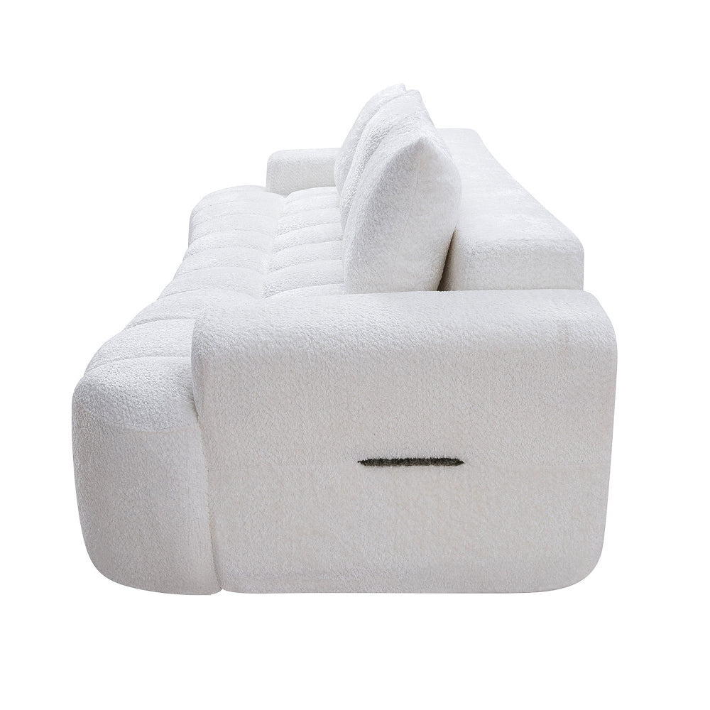 100" Extra Large Curved Front Sofa | 3-Seat Cloud-Like Boucle Sectional Couch | Vertical Channel Tufted | High-Resilience Compressed Foam | No Assembly | Easy to Move & Ship | Living Room, Apartment, Condo | White/Camel