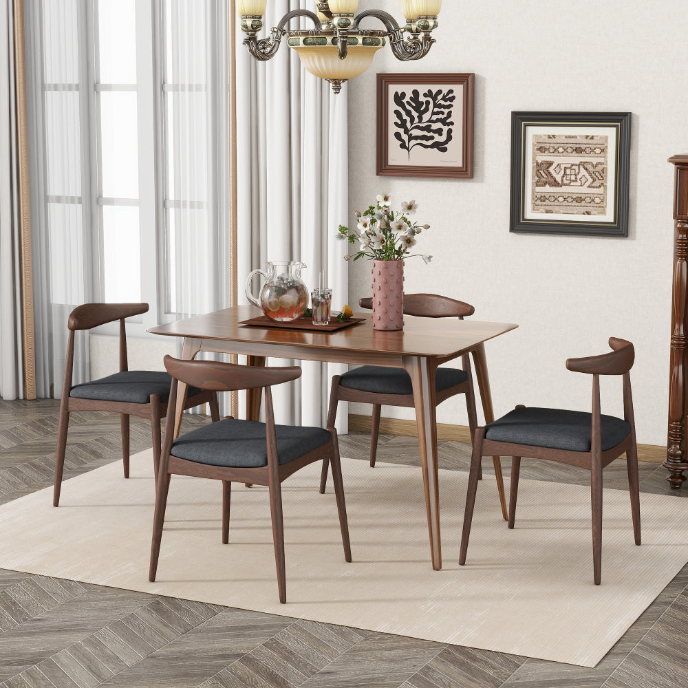 Christopher Knight Home 5-Piece Mid-Century Dining Set — Rubberwood Frame, Faux Wood Tabletop, Ergonomic Cushioned Chairs | Seats 4