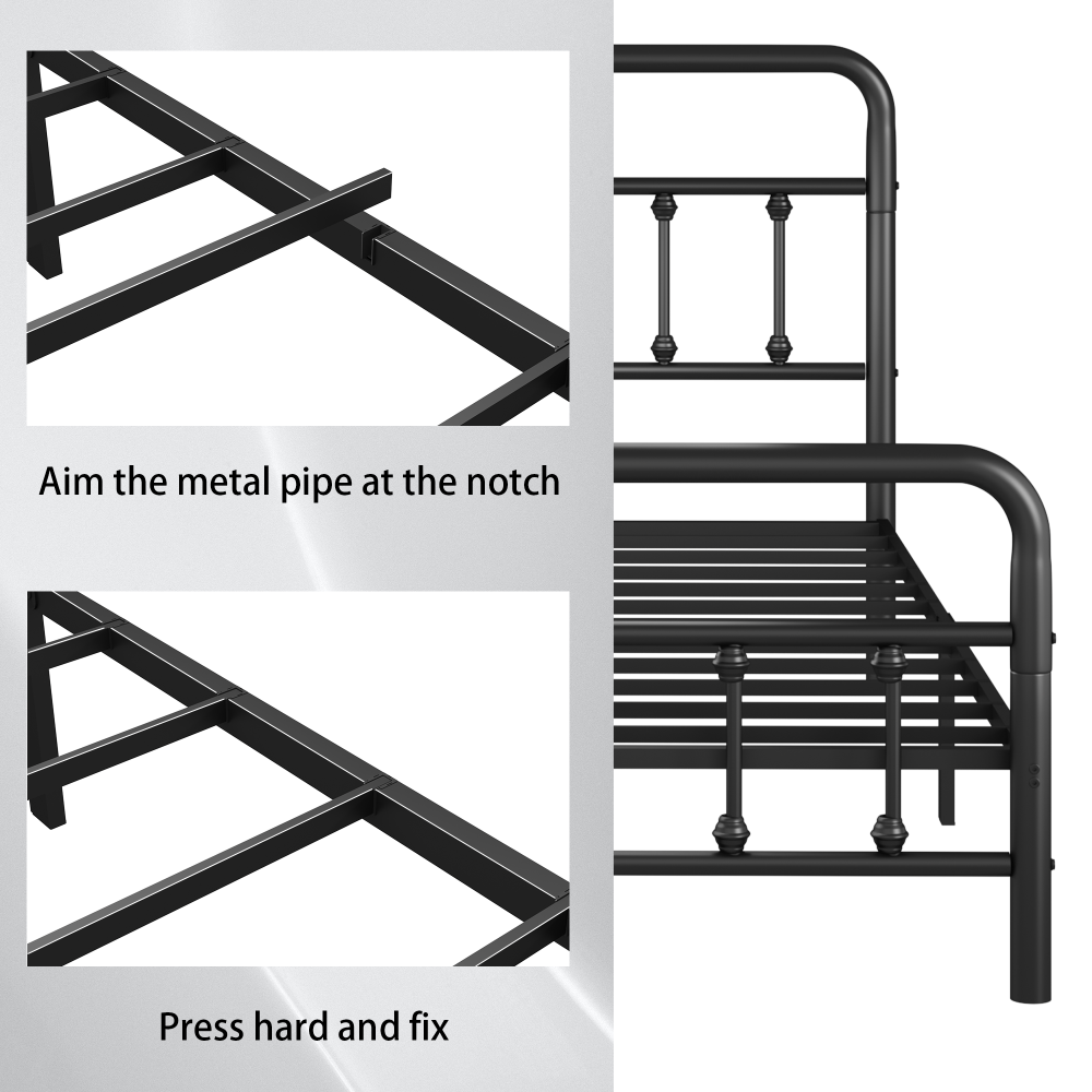 Twin/Full/Queen Size Metal Platform Bed Frame | Classic Spindle Headboard & Footboard | Reinforced Sturdy Structure | Ample Under-Bed Storage | No Box Spring Needed | Black/Charcoal Gray/White
