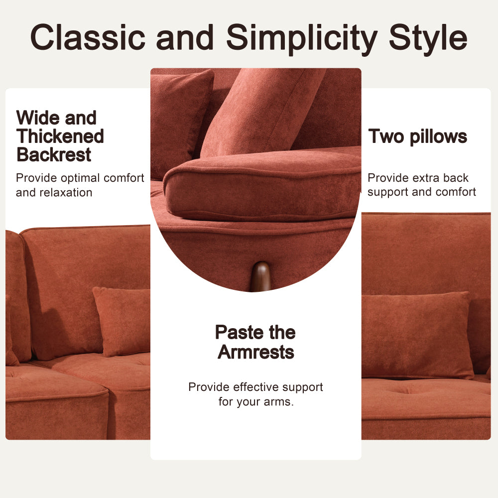 103" Deep Seat 3-Seater Sofa | 24" Extra Deep Cushions | Cloud Velvet Polyester Fabric | Solid Eucalyptus Frame & Wood Legs | 4 Pillows Included | 600 lbs | Pillow Top Arms | Beige / Green / Brick Red