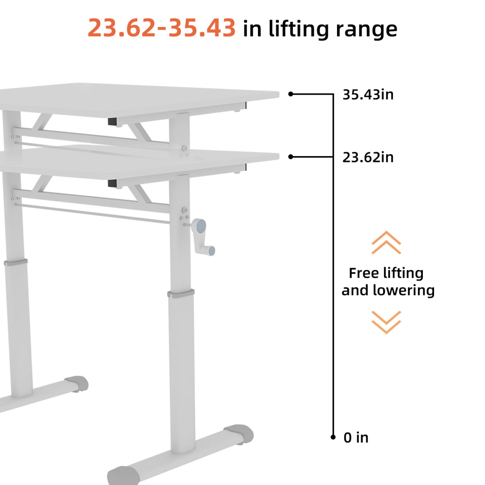 Height-Adjustable Standing Desk — 39" Manual Crank Sit-Stand Desk for Kids & Adults | Ergonomic Home Office Study Table | Sturdy Dual-Column Frame | No Electricity Needed | Compact Minimalist Design | White