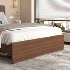 Full/Queen Size Wood Platform Bed with Bookshelf Storage Headboard | 2 Drawers | 2 AC Outlets 1 USB 1 Type-C Charging Station | 60,001 Color LED Lights APP Control | No Box Spring | Brown/Black/Walnut