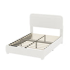 Full/Queen Size Boucle Platform Bed | Adjustable Curved Cloud Headboard 41"-43" | Foam Filled | Rounded Corner Protection | Low Profile | No Box Spring Needed | White