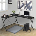 62.5" L-Shaped Computer Desk with CPU Holder | Corner Home Office Desk | Two Spacious Surfaces | X-Shape Metal Frame Base | 4-Wheel Rolling CPU Stand | Small Space, Home Office, Bedroom | Black/White