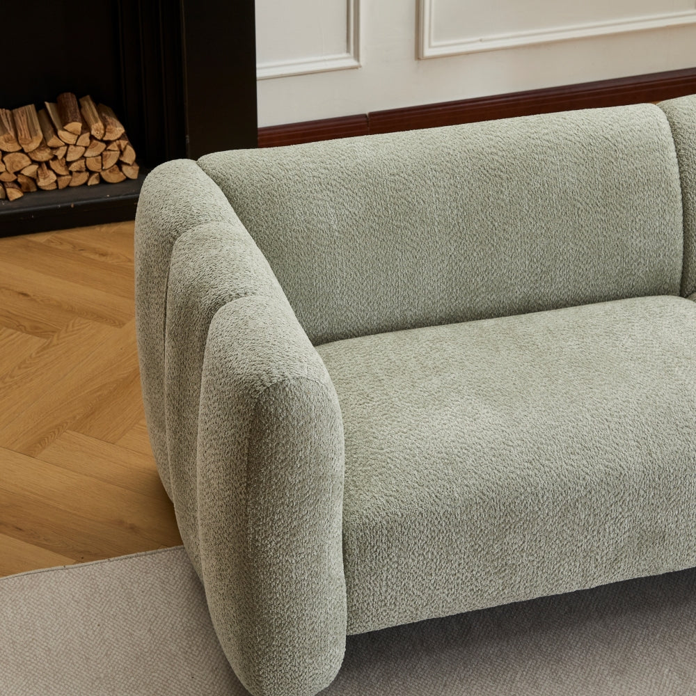 83" Modern Wave Design 3-Seat Boucle Sofa | Graceful Curved Silhouette | High-Resilience Foam + Thickened Cushions | Sturdy Wood Frame | 900 lbs Capacity | Living Room, Bedroom, Apartment | Light Green/Beige/Camel