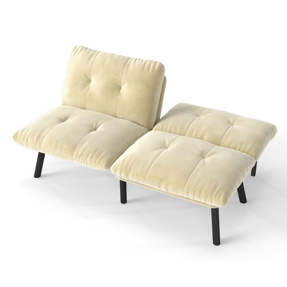 63" Convertible Folding Sofa Bed | 2-Seat Velvet Upholstered Couch | Adjustable Multi-Angle Backrest | Sofa, Lounger & Twin Bed | Metal Frame | 800 lbs Capacity | Easy Assembly | Living Room, Apartment | Cream/Aqua Gray/Brown