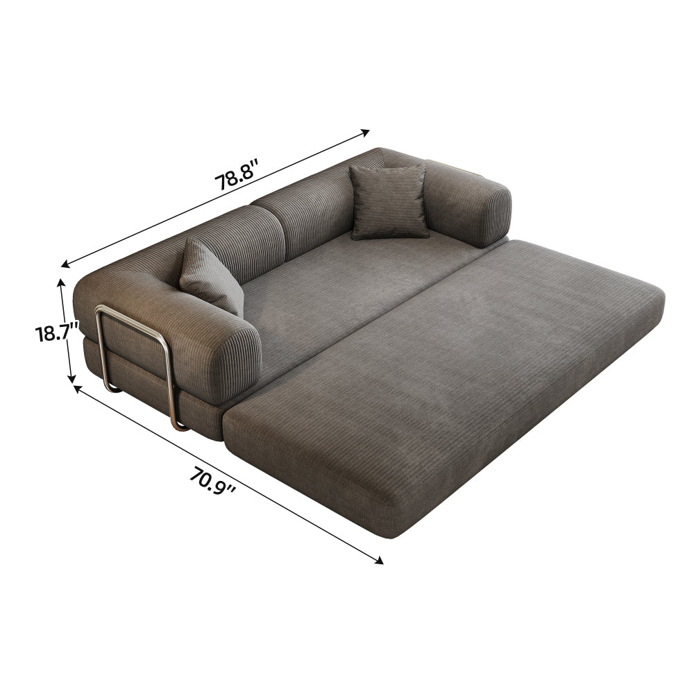 78.8" Convertible Floor Sofa Bed | Boneless Modular Sectional Couch | Pillow Back Support Armrests | Corduroy Fabric + Foam Fill | Hardware-Secured Backrest | No Assembly Required | Living Room, Bedroom, Apartment | Gray/Black/Camel/Green/Brown/Blue