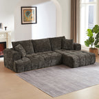 108" Luxury Chenille L-Shape Sectional Sofa | 4-Seat Oversized Couch | Tufted Surface | Sponge + Pocket Spring Support | Right Hand Facing | No Assembly Required | Living Room, Apartment, Reception | Dark Blue/Orange/Khaki/Brown/Dark Green/Dark Gray