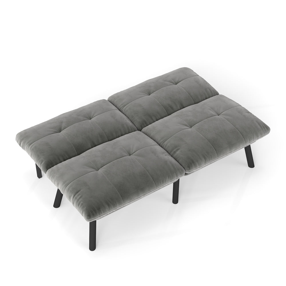 63" Convertible Folding Sofa Bed | 2-Seat Velvet Upholstered Couch | Adjustable Multi-Angle Backrest | Sofa, Lounger & Twin Bed | Metal Frame | 800 lbs Capacity | Easy Assembly | Living Room, Apartment | Cream/Aqua Gray/Brown