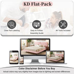Queen Size PU Leather Floating Platform Bed | Button Tufted Segmented Headboard | Remote-Controlled LED Light Strip 6 Colors | 800 lbs | Hidden Leg Design | No Box Spring Needed | Pink / White / Khaki
