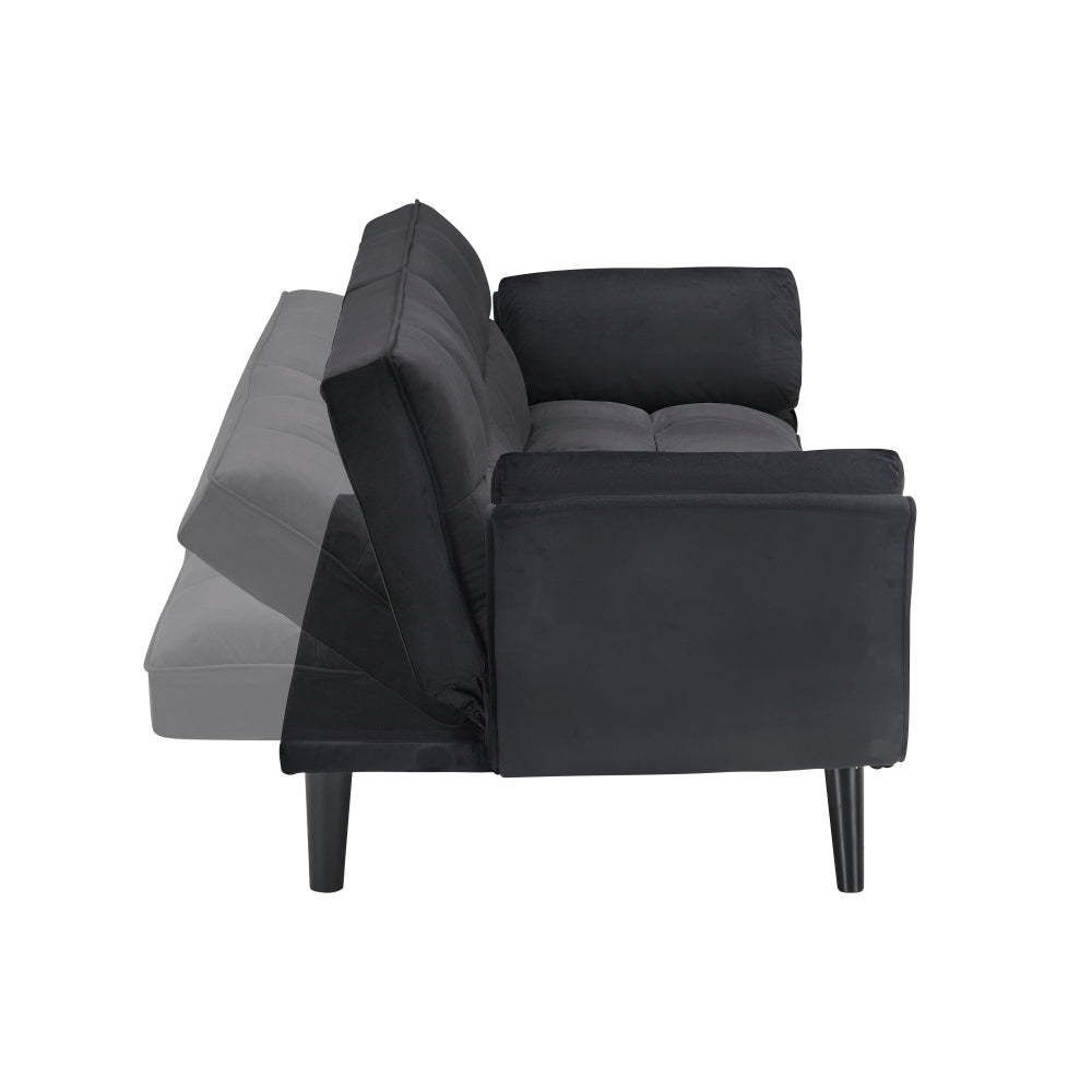 74" 2-Seat Convertible Sofa Bed | 3 Adjustable Backrest Positions | Tufted Polyester Blend | Adjustable to 180° Flat Bed | Easy Leg Assembly | Apartment Small Space | Black / Beige
