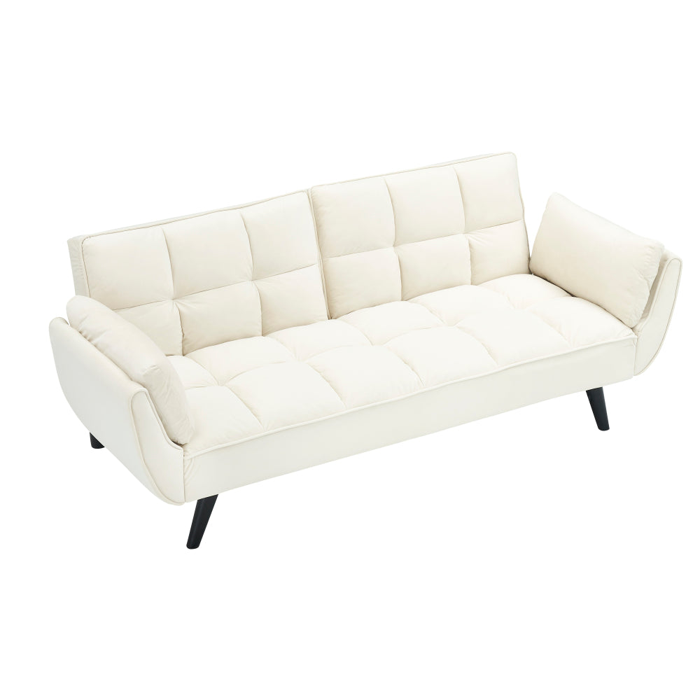 74" 2-Seat Convertible Sofa Bed | 3 Adjustable Backrest Positions | Tufted Polyester Blend | Adjustable to 180° Flat Bed | Easy Leg Assembly | Apartment Small Space | Black / Beige