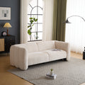 83" Modern Wave Design 3-Seat Boucle Sofa | Graceful Curved Silhouette | High-Resilience Foam + Thickened Cushions | Sturdy Wood Frame | 900 lbs Capacity | Living Room, Bedroom, Apartment | Light Green/Beige/Camel