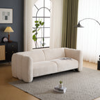 83" Modern Wave Design 3-Seat Boucle Sofa | Graceful Curved Silhouette | High-Resilience Foam + Thickened Cushions | Sturdy Wood Frame | 900 lbs Capacity | Living Room, Bedroom, Apartment | Light Green/Beige/Camel