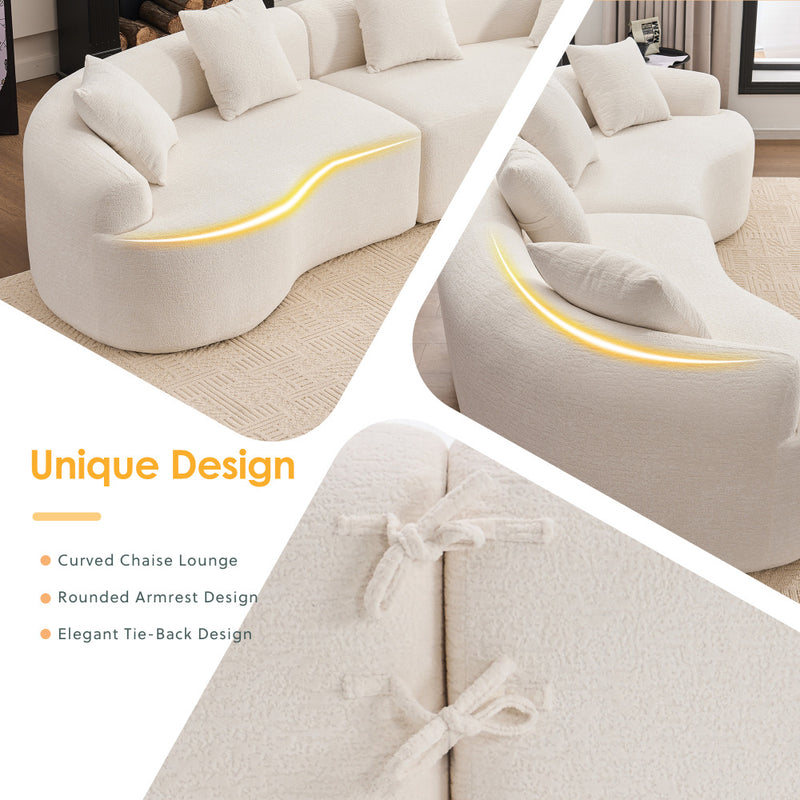110" Curved Boneless Sectional Sofa 4-Seat | Chenille Upholstery | High-Density Foam & Spring | Flared Arms Pillow Back | No Assembly Required | Child & Pet Friendly | White/Gray/Beige/Green/Orange/Navy/Caramel/Black