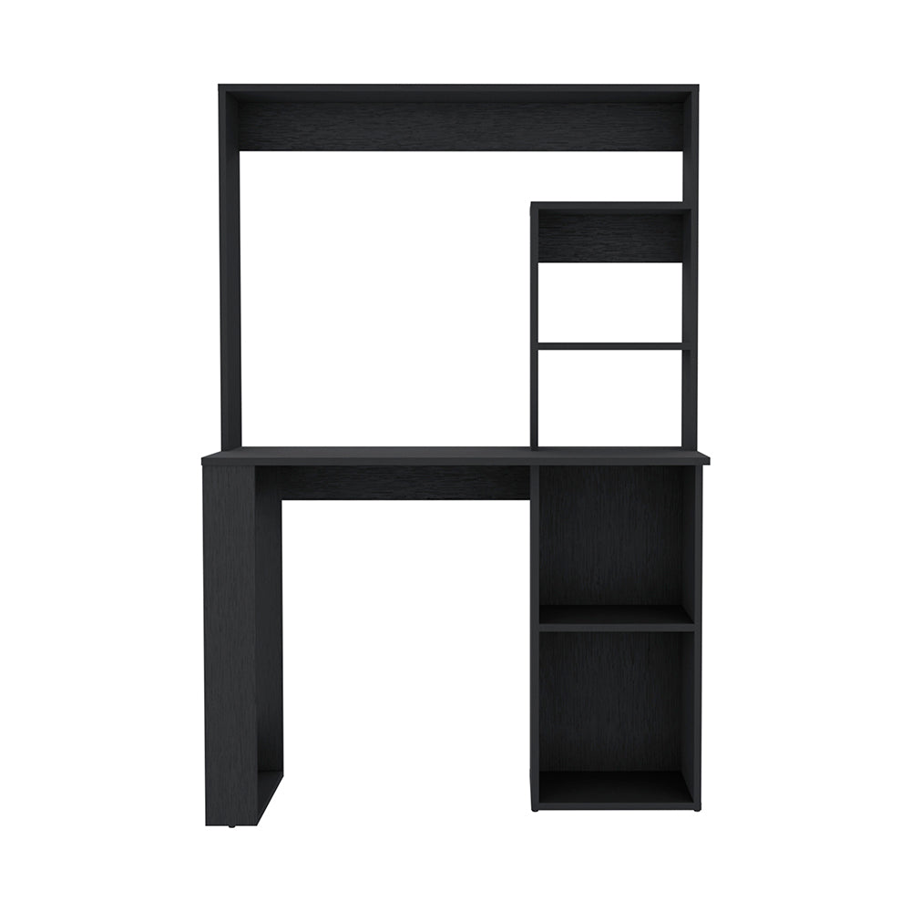 38.8" Modern Computer Desk with Hutch & Multiple Shelves | Spacious Work Surface | Compact Storage-Rich Design | Engineered Wood + Particle Board | Home Office, Student Room, Small Apartment | White/Black