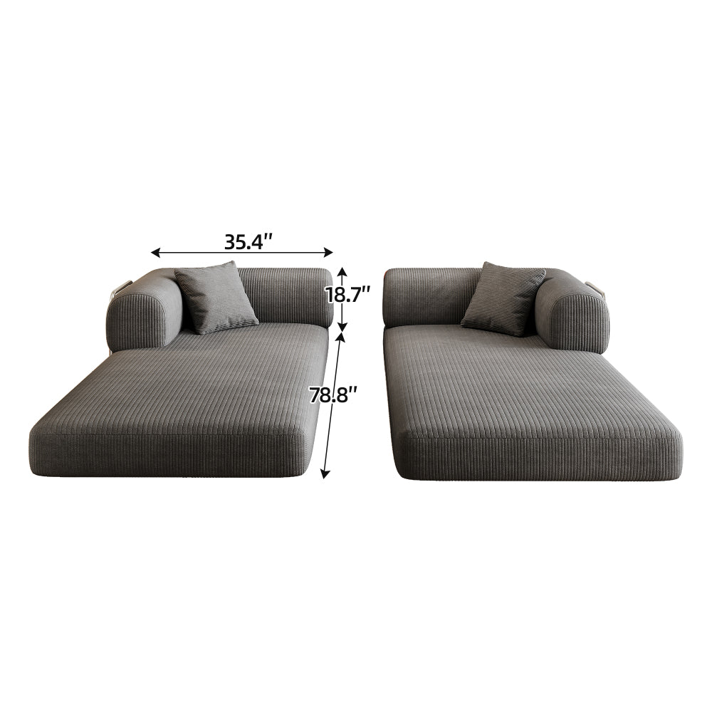 78.8" Convertible Floor Sofa Bed | Boneless Modular Sectional Couch | Pillow Back Support Armrests | Corduroy Fabric + Foam Fill | Hardware-Secured Backrest | No Assembly Required | Living Room, Bedroom, Apartment | Gray/Black/Camel/Green/Brown/Blue