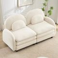 2-Seat Modular Teddy Fabric Cloud Sofa | Curved Backrest & Armrest | Double-Layer Cushion | Vintage Color Options | Precision Screw Connectors | Easy Assembly | Beige White / Green / Orange / Caramel