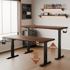 47" Solid Rubberwood Electric Standing Desk | Single Motor Height Adjustment | Sit-Stand Ergonomic Home Office Desk | Scratch-Resistant Natural Wood Top | Stable 2-Tier Steel Legs | Easy Assembly | Home Office, Living Room, Study | Walnut