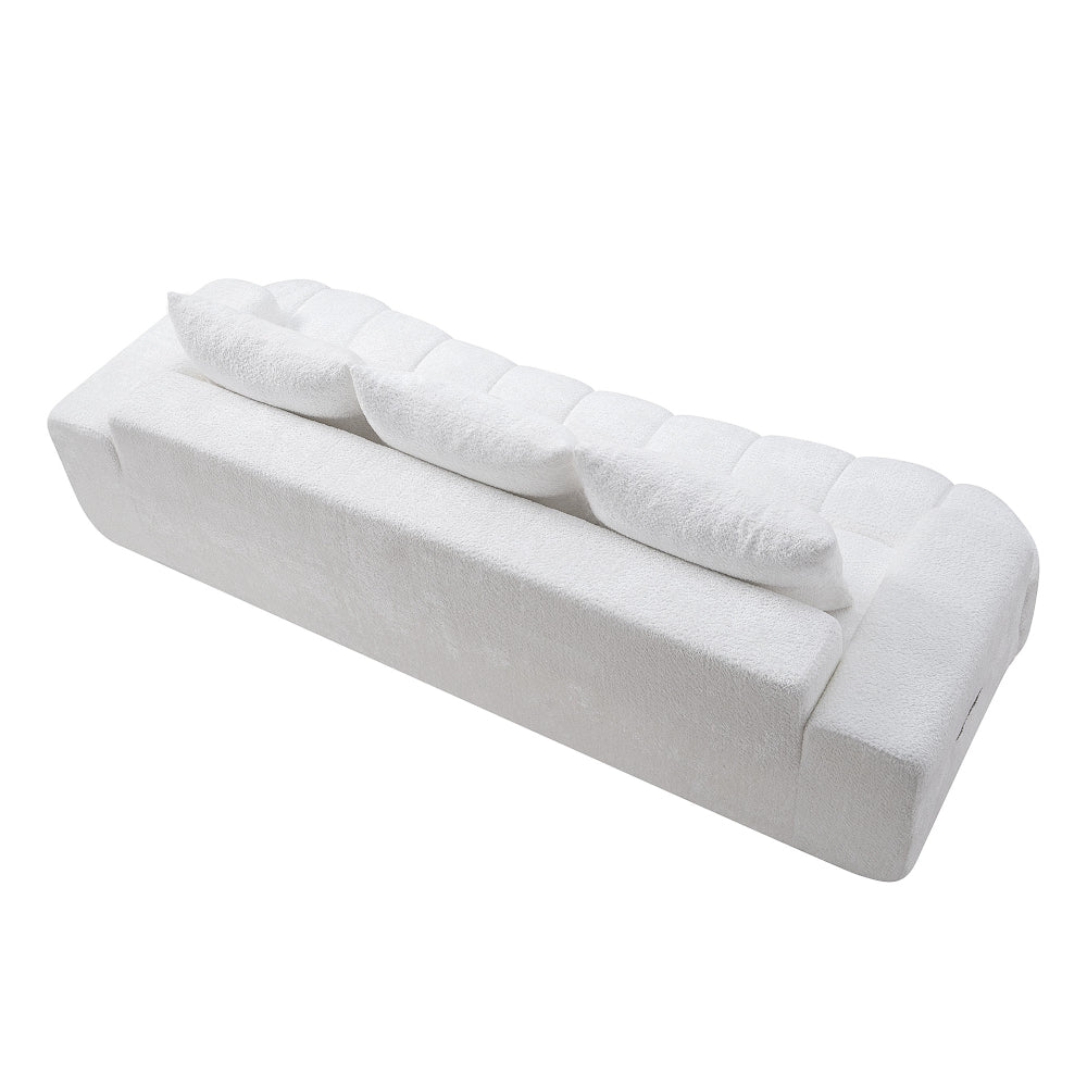 100" Extra Large Curved Front Sofa | 3-Seat Cloud-Like Boucle Sectional Couch | Vertical Channel Tufted | High-Resilience Compressed Foam | No Assembly | Easy to Move & Ship | Living Room, Apartment, Condo | White/Camel