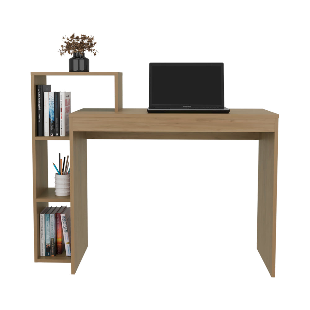 Britt 43" Wide Four Shelves Writing Desk — Natural Oak Computer Desk | Minimalist Home Office Desk with 4 Storage Shelves | Compact Rectangular Workstation | Particle Board | Living Room, Study, Gamer Desk & Small Spaces | Oak