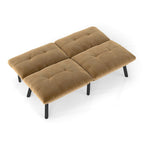 63" Convertible Folding Sofa Bed | 2-Seat Velvet Upholstered Couch | Adjustable Multi-Angle Backrest | Sofa, Lounger & Twin Bed | Metal Frame | 800 lbs Capacity | Easy Assembly | Living Room, Apartment | Cream/Aqua Gray/Brown