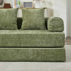 78.8" Convertible Folding Floor Sofa Bed | Chenille Couch with Foldable Armrests | Sponge + Spring Support | 3-Tiered Space-Saving Design | Free Pillows Included | Anti-Slip Base | No Assembly | Living Room, Bedroom, Studio | Green/Beige/Blue/Gray/Or