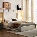 Full/Queen/King Size Upholstered Wingback Platform Bed | 51.5" Curved Headboard | Premium Canvas Fabric | 1000 lbs Heavy Duty | Eucalyptus & Metal Frame | No Box Spring | 30-Min Assembly | Ivory