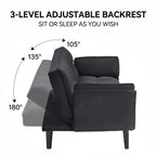 74" 2-Seat Convertible Sofa Bed | 3 Adjustable Backrest Positions | Tufted Polyester Blend | Adjustable to 180° Flat Bed | Easy Leg Assembly | Apartment Small Space | Black / Beige