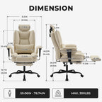 Ergonomic High-Back PU Leather Office Chair | 440 lbs Capacity | Liftable Headrest + Retractable Footrest | Double-Layer Spring Sponge + Memory Foam | Height-Adjustable Armrests | Lumbar Support | Computer, Executive Chair | Beige/Black