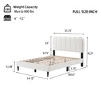 Full/Queen Size Boucle Platform Bed | Petal-Shaped Scalloped Headboard | Built-In Ambient Bedside Light | Rubberwood Legs | Silent Frame Design | No Box Spring Needed | White/Cream