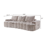 100" Extra Large Curved Front Sofa | 3-Seat Cloud-Like Boucle Sectional Couch | Vertical Channel Tufted | High-Resilience Compressed Foam | No Assembly | Easy to Move & Ship | Living Room, Apartment, Condo | White/Camel