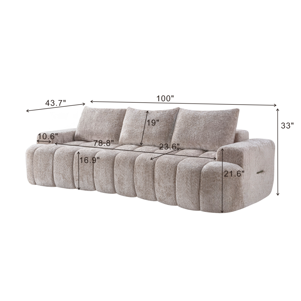 100" Extra Large Curved Front Sofa | 3-Seat Cloud-Like Boucle Sectional Couch | Vertical Channel Tufted | High-Resilience Compressed Foam | No Assembly | Easy to Move & Ship | Living Room, Apartment, Condo | White/Camel
