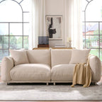 87.4" Sherpa Cloud 3-Seater Loveseat Sofa | Precision-Tailored Stitching | High-Density Foam Fill | Solid Hardwood Frame with Reinforced Joints | Stain-Resistant Velvet | 2 Pillows Included | White / Beige