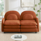 2-Seat Modular Teddy Fabric Cloud Sofa | Curved Backrest & Armrest | Double-Layer Cushion | Vintage Color Options | Precision Screw Connectors | Easy Assembly | Beige White / Green / Orange / Caramel