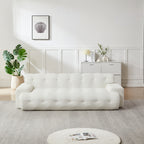 87.4" Cloud Series 3-Seat Minimalist Button-Tufted Sofa | Square Arm Chenille Upholstered Couch | High-Density Foam + Padded Backrest | No Assembly Required | Living Room, Apartment | White/Green/Black