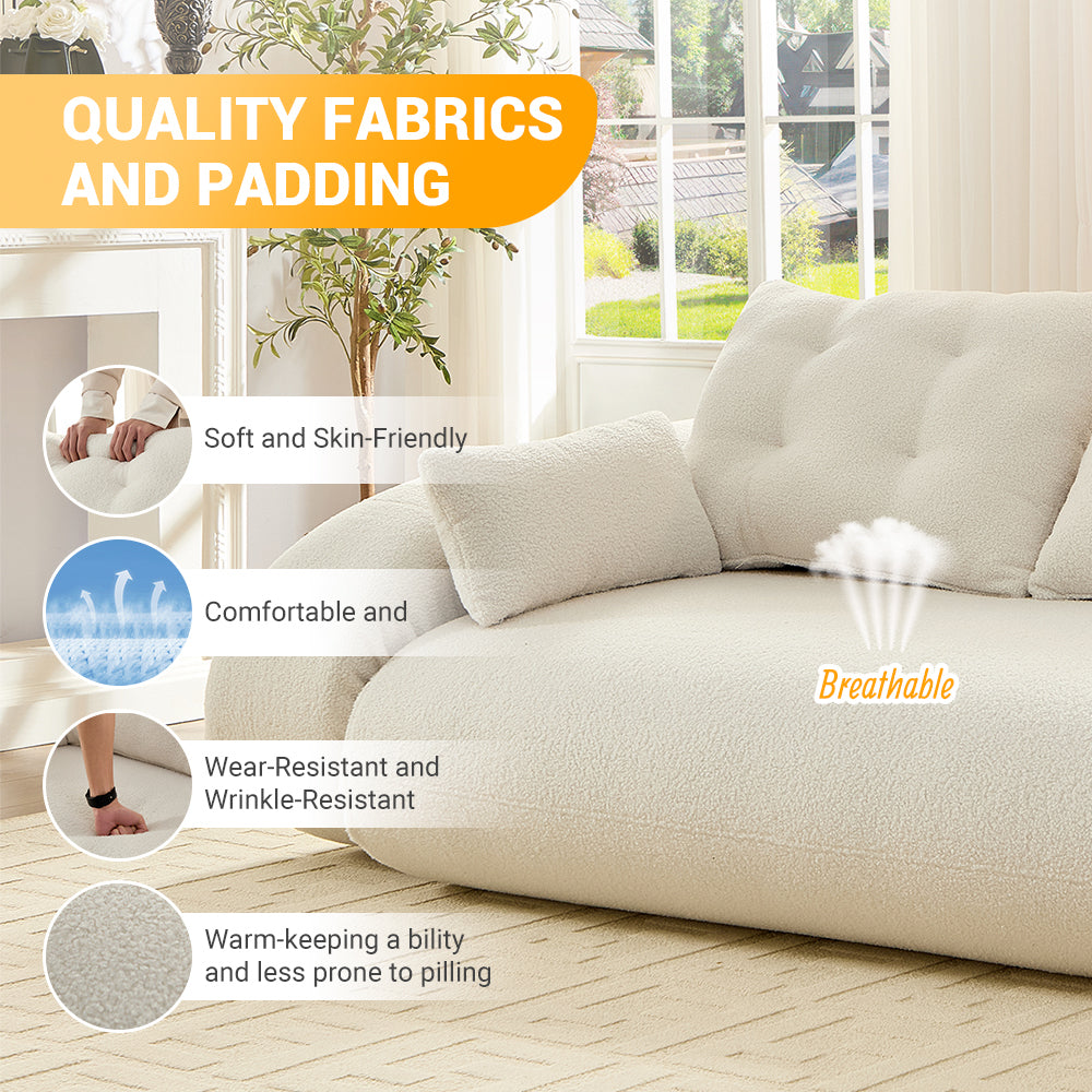 78.7" 3-in-1 Foldable Floor Sofa Bed | Teddy Fabric | High-Density Foam | Non-Slip Bottom | Headrest & Lumbar Pillow | Sofa / Lounge / Bed Convertible | Beige/Green/Gray/Pink/Black/Dark Blue/Brown