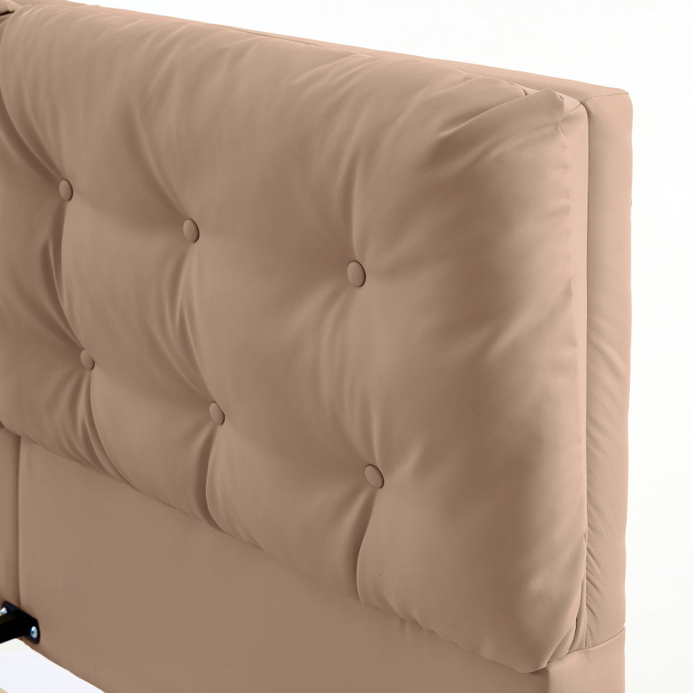 Queen Size PU Leather Floating Platform Bed | Button Tufted Segmented Headboard | Remote-Controlled LED Light Strip 6 Colors | 800 lbs | Hidden Leg Design | No Box Spring Needed | Pink / White / Khaki