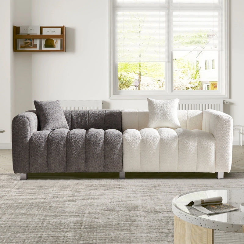 83.46" Modern Bubble Modular 3-Seat Velvet Sofa | Ergonomic Cushion Back Design | High-Density Foam Fill | Sturdy Wood Frame + 6 Metal Legs | 750 lbs Capacity | Versatile Configuration | Living Room, Bedroom | White-Gray/Blue/Pink/Black/Gray/Green/Wh