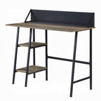 Rustic Oak and Black 2-Shelf Writing Desk with H-Shaped Base — 43" W x 20" D x 30" H | Industrial Modern Writing Desk | Two-Tier Storage Shelf | Smart Phone & Tablet Holder | Particle Board & MDF | Office | Oak
