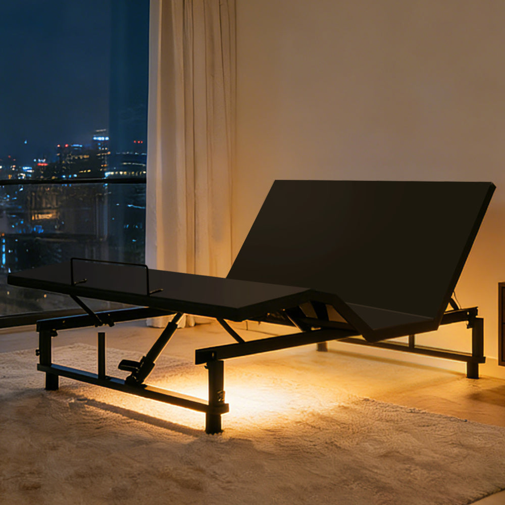 Queen Size Adjustable Bed Base | 0-61° Head & 0-37° Foot Incline | Wireless Remote | Zero Gravity & Anti-Snore | 4 USB Ports & Under-Bed Nightlights | Quiet Motor ≤90db | Black