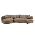 128.74" Modern Curved L-Shape Sectional Sofa | 5-Seat Leathaire Technology Cloth Couch | High-Density Foam + Elastic Spring | 5 Pillows Included | Easy Assembly | Living Room, Apartment, Office | Brown