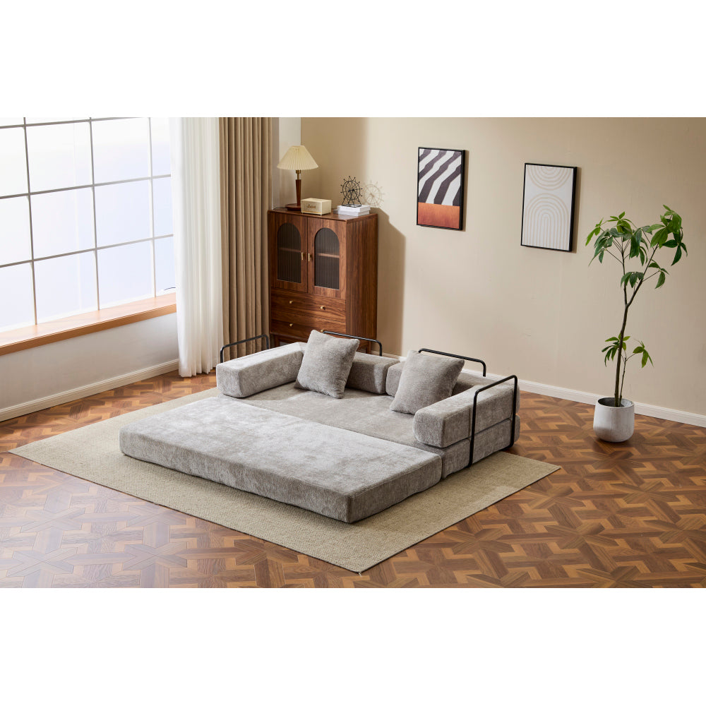 3-Seat Convertible Floor Sofa Bed | Foldable Armrest & Backrest | Premium Chenille + Memory Foam | Pillow Back Support | No Assembly Required | Multi-Occasion | Light Gray/Dark Gray/Dark Green/Baby Blue/Orange
