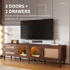 Rattan TV Stand with 3 Cabinets & 2 Drawers