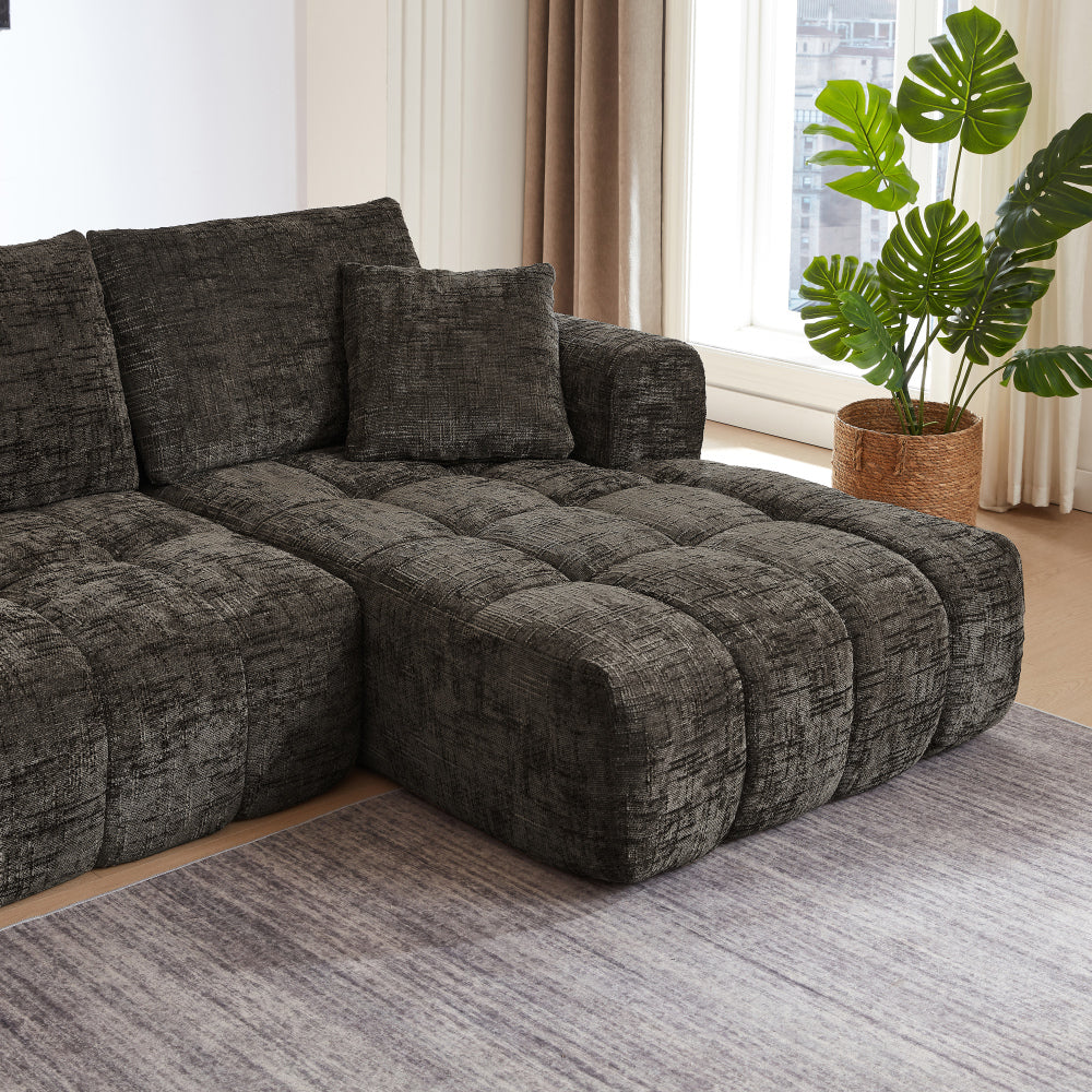 108" Luxury Chenille L-Shape Sectional Sofa | 4-Seat Oversized Couch | Tufted Surface | Sponge + Pocket Spring Support | Right Hand Facing | No Assembly Required | Living Room, Apartment, Reception | Dark Blue/Orange/Khaki/Brown/Dark Green/Dark Gray