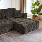 108" Luxury Chenille L-Shape Sectional Sofa | 4-Seat Oversized Couch | Tufted Surface | Sponge + Pocket Spring Support | Right Hand Facing | No Assembly Required | Living Room, Apartment, Reception | Dark Blue/Orange/Khaki/Brown/Dark Green/Dark Gray