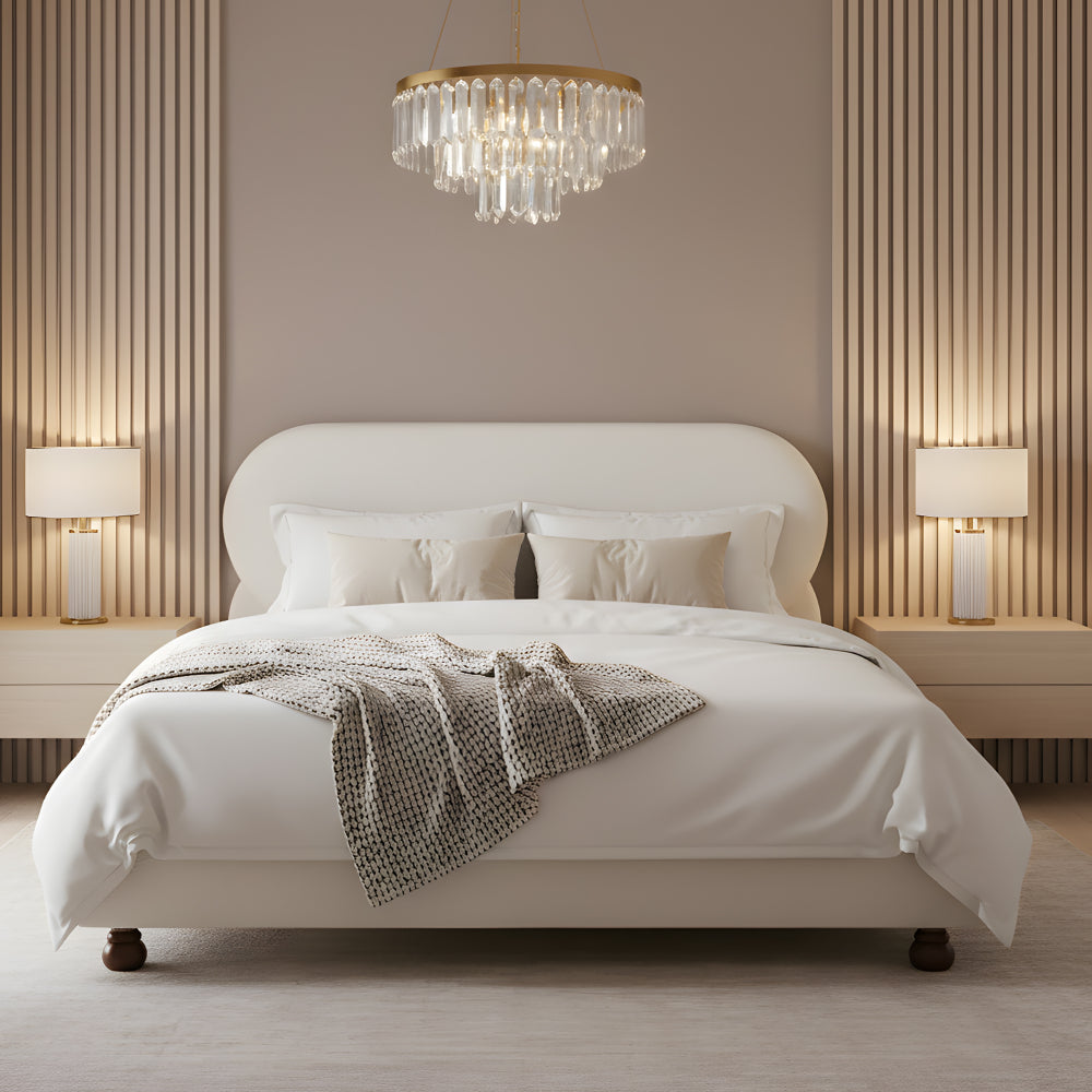 Cream Boucle Upholstered Platform Bed
