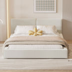 Queen Size Velvet Upholstered Platform Bed | Fully Wrapped Low Profile Frame | Solid MDF & Particle Board | No Box Spring Needed | Easy Assembly | Gray / Beige