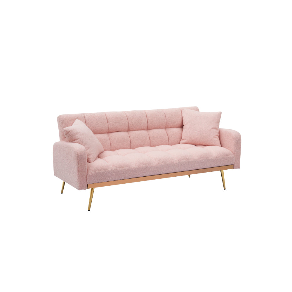 69" Soft Teddy Fleece Convertible Sofa Bed | 3-Speed Adjustable Backrest | Wide Detachable Armrests | Solid Wood + Metal Frame | Multifunctional Couch for Living Room, Bedroom, Small Space | Pink/Beige/Gray/Green